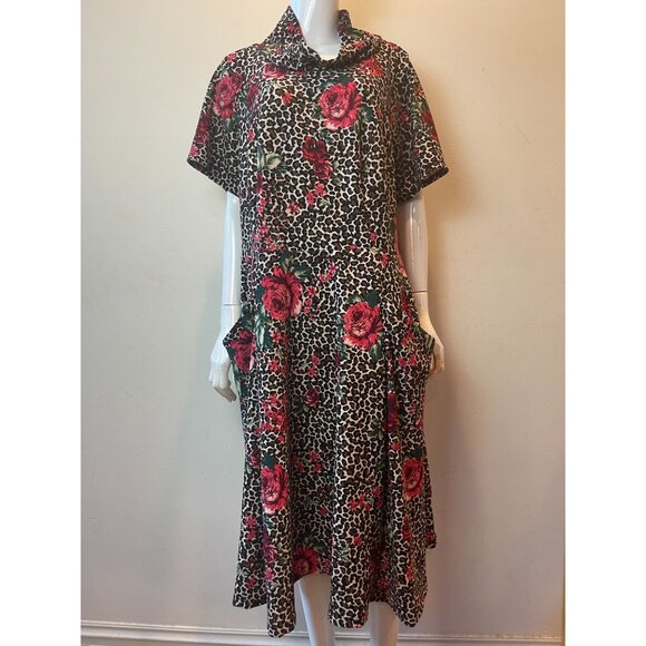 Robbie Bee Womens A line Dress Mock Neck Retro Design Brown Red Sz 2X - Picture 1 of 9